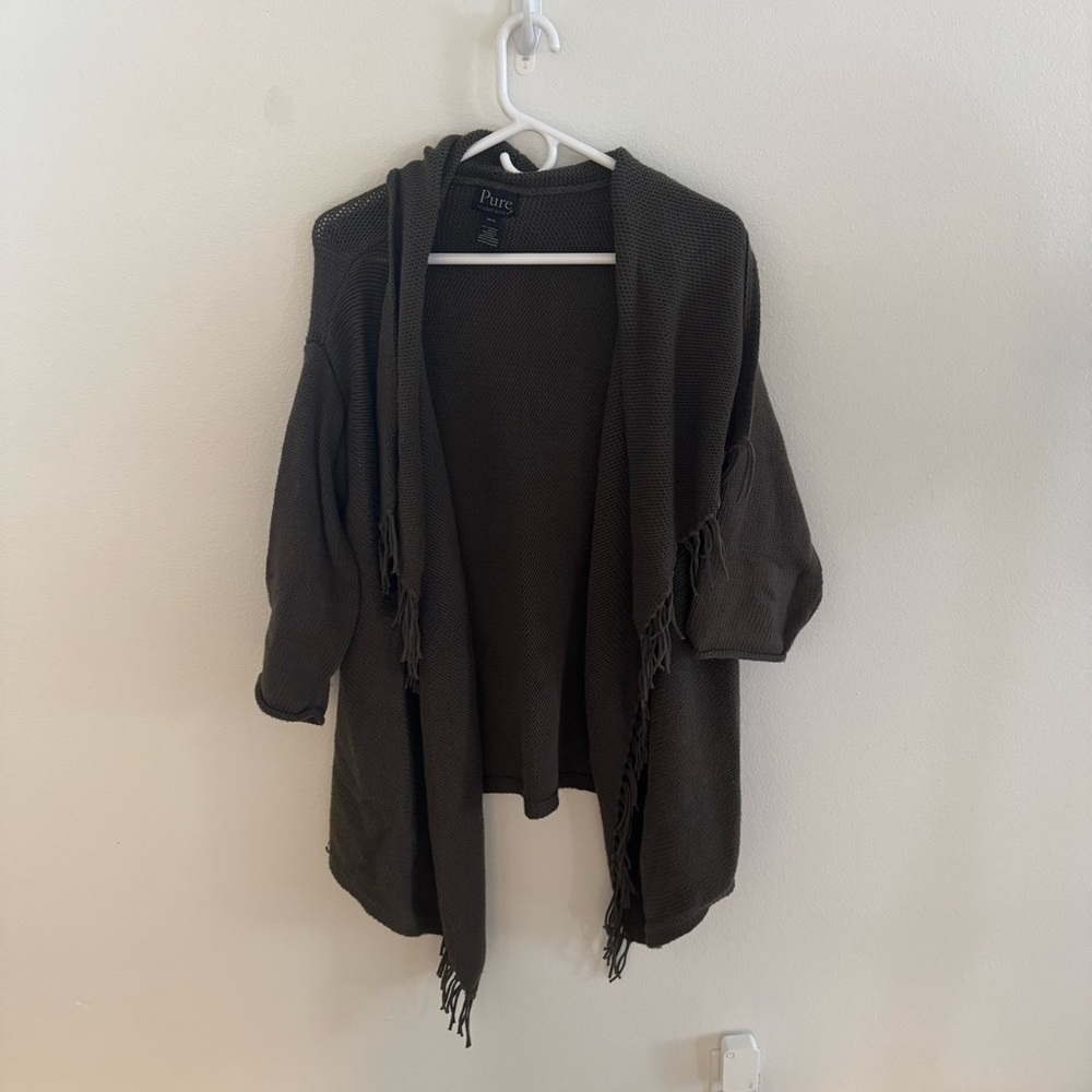 PURE Green 100% Cotton Sweater with Fringe
